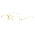 Rimless geometric sunglasses with gold polygonal lenses and engraved metal temples - Gold Frame White Lens