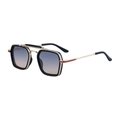 Lunettes de soleil carrées à monture noire, double pont et verres dégradés bleu-orange - C4 Cadre Noir Brillant Or Vert Jaune