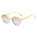 Chic cream round sunglasses with orange to blue gradient lenses and gold hinge detail - Regular / Standard Cream Frame with Brown Blue Lenses