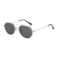 Octagonal silver metal sunglasses with double bridge and dark grey lenses for women - Regular / Silver Frame Grey Lens
