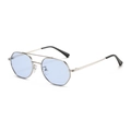 Octagonal silver metal frame sunglasses with light blue lenses from a 45-degree angle - Regular / Silver Frame Blue Lens
