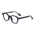 Polygonal black frame sunglasses with vintage double rivet design and propionate temples - Bright Black to Grey