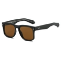Retro square oversized sunglasses in black frame with brown lenses and metal arrow rivets - Matte Black Frame Tea Lenses