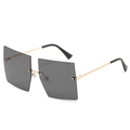 Fashion oversized rimless square sunglasses with gold metal frame and dark grey lenses - Regular / Gold Frame Grey Lens