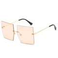 Retro oversized rimless square sunglasses with amber gradient lenses and gold metal frame - Regular / Gold Frame Champagne Lens