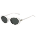 Oval retro sunglasses with glossy white frames, dark grey lenses and silver chain link detail - Regular / Standard (Incl. 13% VAT Invoice) White Frame Full Gray Lenses