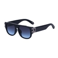Square black frame sunglasses with blue gradient lenses and metallic hinge detail - Shiny Black Gun Blue (C3)