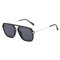 Classic polarized aviator sunglasses with black square frame and gold metal temples - Regular / Black Frame Grey Lens