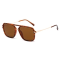 Vintage tortoiseshell square aviator sunglasses with brown lenses and gold metal temples - Regular / Leopard Frame / Tea Lens