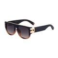 Lunettes de soleil carrées dégradé marron avec charnière dorée et branches tortue - Cadre Dégradé Noir Écaille de Tortue Or Lentille Gris Brun (C7)