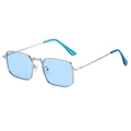 Silver square frame sunglasses with light blue lenses and matching blue temple tips - Regular / Silver Frame Blue Lens