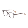 Lunettes de soleil grises translucides avec noyau en métal et embouts ambrés texturés - Thé Clair Transparent vers Thé