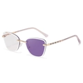 Cat eye photochromic sunglasses with purple crystals on gold metal spring temples - C3 Gold Frame Transparent Purple Legs Turns Purple