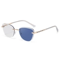 Lunettes œil de chat sans monture en métal doré avec strass bleus et verres photochromiques - C4 Monture Dorée Branches Bleu Translucide Devient Bleu