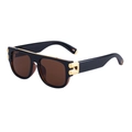 Lunettes de soleil carrées noires avec verres bruns et charnières dorées élégantes - Cadre Marron Foncé Or Lentille Tout Marron (C9)