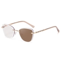 Fashion rimless cat-eye sunglasses with gold metal rhinestone legs and gradient lenses - C5 Gold Frame Transparent Tea Legs Turns Tea
