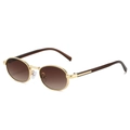 Ovale Sonnenbrille mit goldenem Metallrahmen, braunen Verlaufsgläsern und Bügeln - Goldener Rahmen Verlaufs-Tee-Gläser