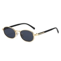 Retro-Sonnenbrille mit ovalem Goldmetallrahmen und dunkelgrauen Gläsern im Designer-Stil - Goldener Rahmen Graue Gläser