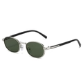 Retro-Sonnenbrille mit ovalem Silbermetallrahmen und dunkelgrünen Gläsern im Vintage-Stil - Silberner Rahmen Dunkelgrüne Gläser