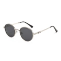 Retro round silver metal sunglasses with dark gray lenses and engraved floral pattern - Regular / Standard (Incl. 13% VAT Invoice) Silver Frame Full Gray Lenses