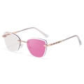 Lunettes de soleil œil de chat sans monture avec verres roses et strass brillants - C6 Monture Dorée Branches Gris Translucide Devient Rose