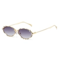 Elegant gold metal oval sunglasses with rhinestones, butterfly accents and gradient lenses - Gold Frame Gradient Gray Lens