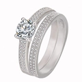 Ensemble de bagues doubles en argent S925 avec grand zircon et diamants micro-pavés - Style de Pierre Principale Empilable à Double Couche (ZPR988)