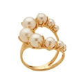 Bague spirale dorée multicouche élégante avec perles blanches sur fond blanc neutre - Style Spirale Ouverte avec Perles Multiples (ZPR1063)