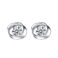 Pendientes de plata con diseño de flor en espiral y piedra de circonita de corte redondo - Estilo de Pétalos en Remolino (EP6003-Plata)