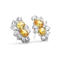 Pendientes de flores con gemas amarillas ovaladas y detalles de circonita blanca - Estilo de Flor con Racimo de Gemas Amarillas (ZPE581-Oro)