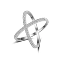 Silver X-shaped crossover ring with turquoise and pave-set rhinestones in bohemian style - Size 7 / X-Shape Full Rhinestone Ring (Silver White) (ZPR1400A-6)