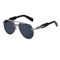 Steampunk rimless aviator sunglasses with blue lenses and silver metal frame details - Silver Frame All Gray Lens (C3)
