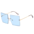 Oversized rimless square sunglasses with light blue gradient lenses and gold metal frames - Regular / Gold Frame Blue Lenses