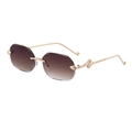 Fashionable rimless square sunglasses with gradient brown lenses and golden snake temples - Gold Frame Gradient Tea Lens (C5)