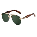 Steampunk rimless sunglasses with green lenses, gold frame and tortoiseshell temples - Gold Frame Green Yellow Gradient Lens (C4)