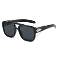 Black square sunglasses with double bridge and side shields in 45-degree angle view - Regular / Black Silver Frame Grey Lens