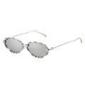 Gafas de sol ovales de metal plateado con pedrería y lentes de espejo grises - Régulier / Estándar (incl. 13 % IVA) montura plateada y lentes de espejo
