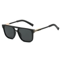 Modern double bridge square aviator sunglasses with black frame and gold metal accents - Regular / Black Frame Gray Lens Black Temples