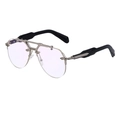 Steampunk rimless aviator sunglasses with silver metal frame and black temple tips - Silver Frame Blue Coating Lens (C5)