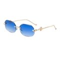 Fashionable rimless sunglasses with blue gradient lenses and gold snake-shaped temples - Gold Frame Blue Lenses (C6)
