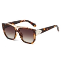 Oversized square tortoiseshell sunglasses with gold metal bridge and brown gradient lenses - Regular / Standard (Inc. 13% VAT) Leopard Frame Gradient Tea Lenses