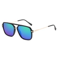 Polarized pilot sunglasses with gold metal temples and gradient teal mirrored lenses - Regular / Black Frame Green Mirror Lens