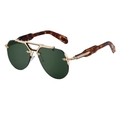 Steampunk rimless pilot sunglasses with dark green lenses and golden metal frame - Bean Flower Gold Frame G15 Green Lens (C6)
