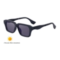 Men's square matte black photochromic sunglasses with textured temple detail - Matte Black Frame Turn Gray