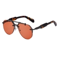 Steampunk Randlose Pilotenbrille mit orangefarbenen Gläsern und Bügeln in Schildpatt - Gunmetal Rahmen Rote Linsen (C7)