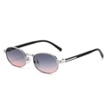 Oval silver metal sunglasses with purple to pink gradient lenses and black temples - Silver Frame Grey-Pink Lens