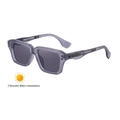 Square grey photochromic sunglasses with metal temple detail and discolor effect - Matte Transparent Gray Gunmetal Frame Turn Gray