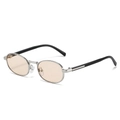 Oval silver metal sunglasses with peach lenses and retro minimalist designer frame - Silver Frame Champagne Lens