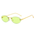 Retro rimless oval sunglasses with light green lenses and slim gold metal temples - Regular / Gold Frame Green