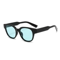 Retro-Polygon-Sonnenbrille mit dickem schwarzem Rahmen und hellblauen Gläsern für Damen - Schwarzer Rahmen Hellblaue Gläser
